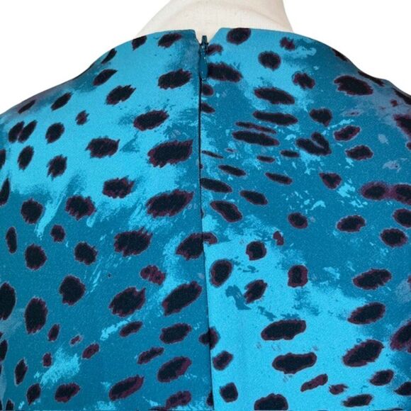 Natori Cheetah Crepe Top Stitch Dress Teal Aqua Blue 3/4 Sleeve Back Zip Size 8 - Picture 8 of 13